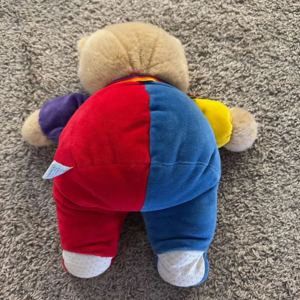 Vintage Eden Teddy Bear Plush Velour Primary Colors Rainbow Bow 13” Toy - RARE